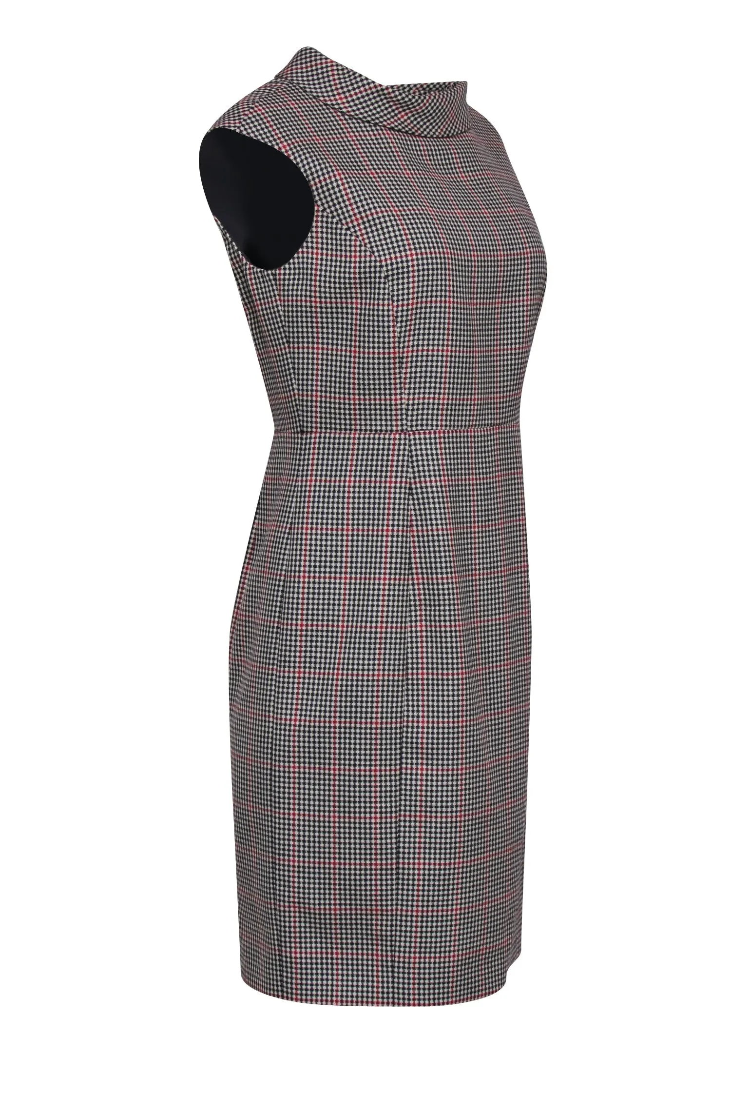 Brooks Brothers - Black, White & Red Houndstooth Wool Sheath Dress Sz 8