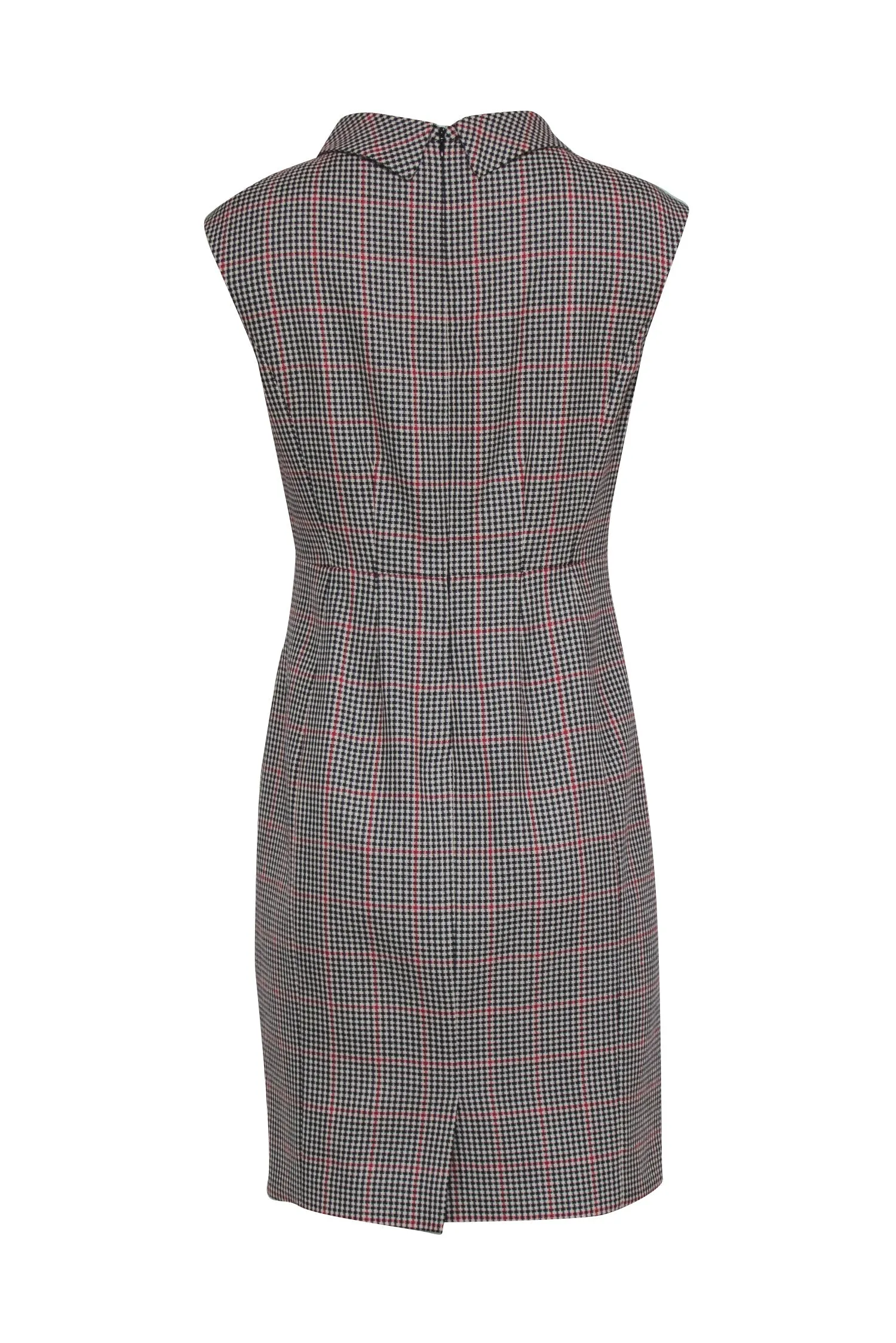 Brooks Brothers - Black, White & Red Houndstooth Wool Sheath Dress Sz 8