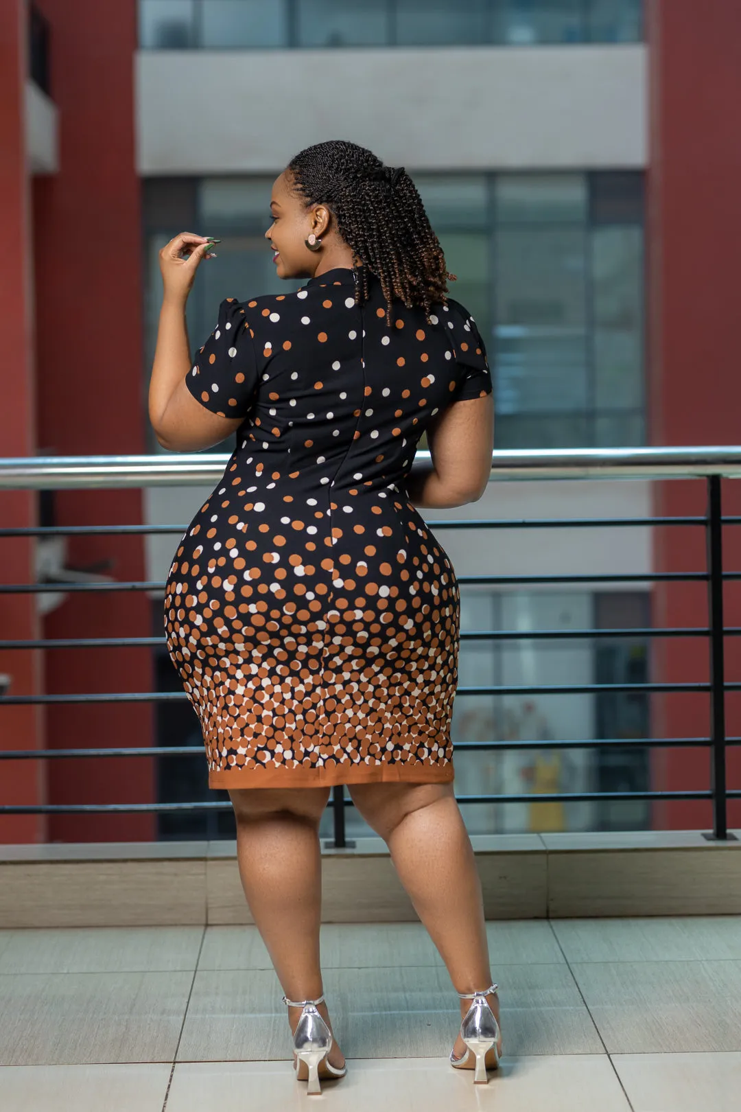 Brown polka necktie dress