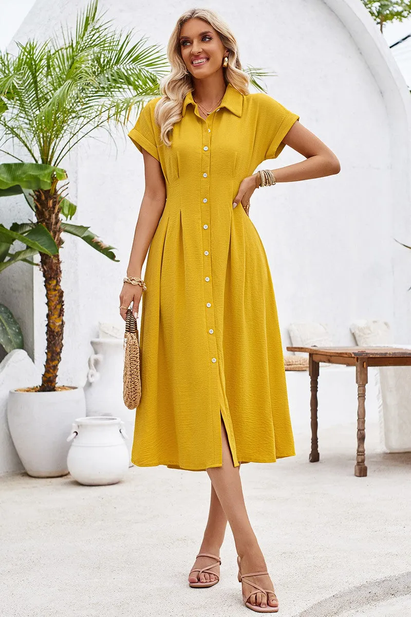 Polished Button-Up Waist Cinch Midi