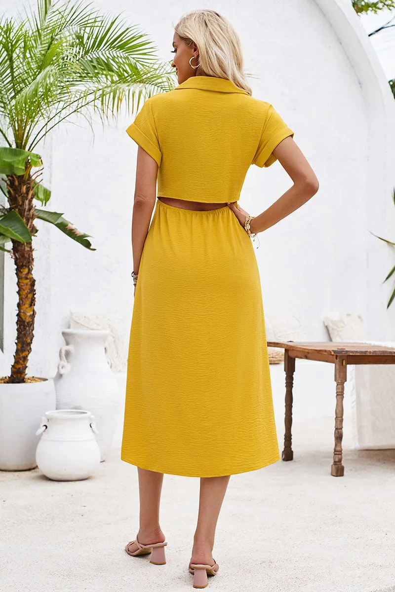Polished Button-Up Waist Cinch Midi
