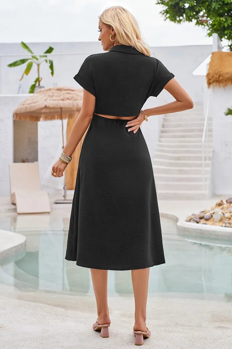 Polished Button-Up Waist Cinch Midi