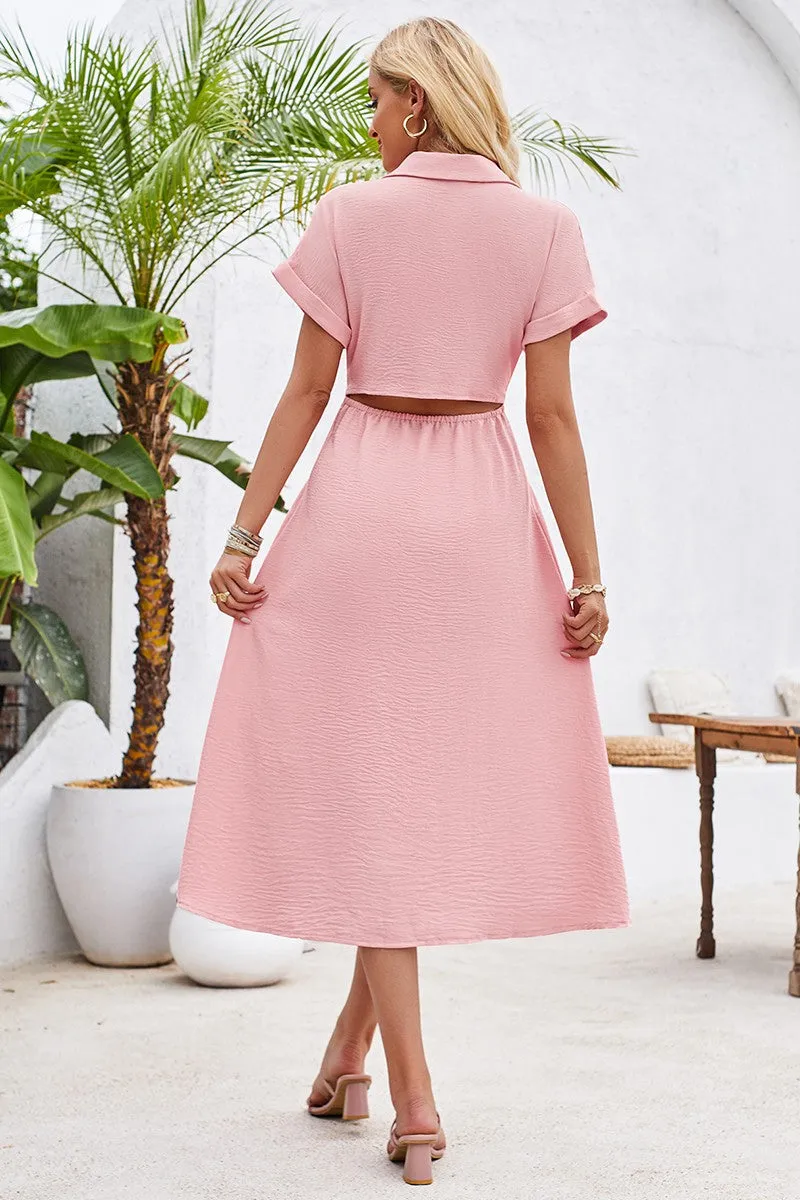 Polished Button-Up Waist Cinch Midi