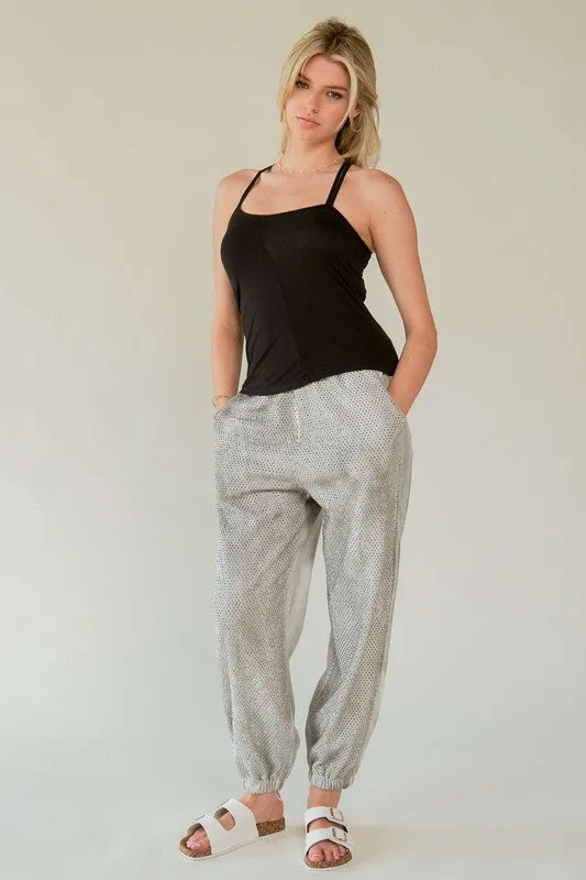 Rhinestone Joggers - Light Gray