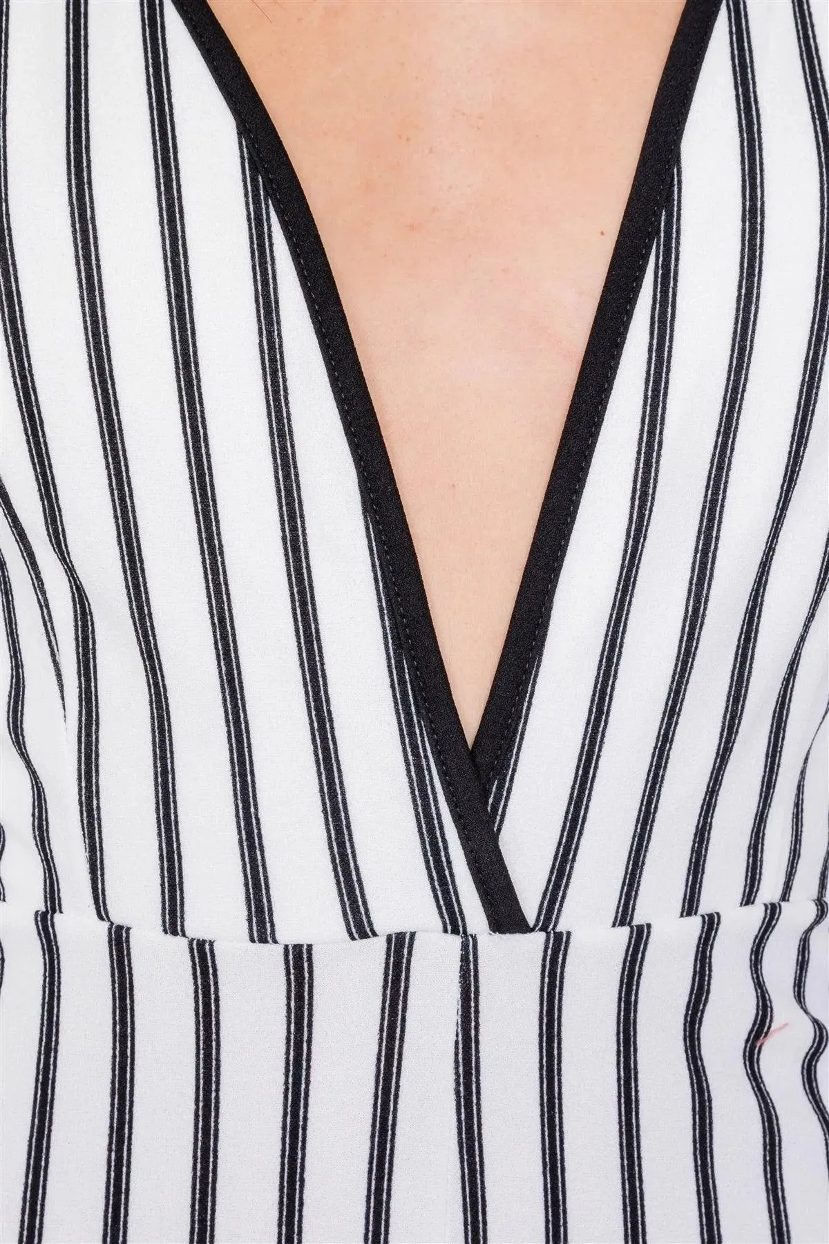 Trim Stripe V-Neck Criss-Cross Strap Back Jumpsuit